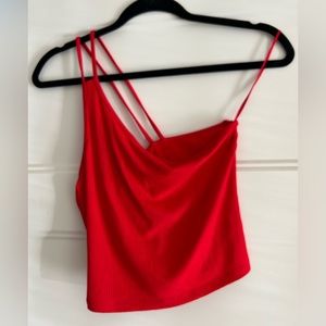 Asymmetrical red crop cami top